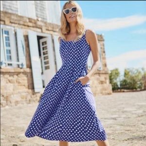 $150 NWT Boden Sabina Midi Dress Lapis Spot Star